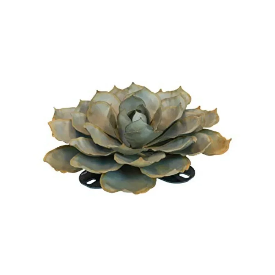Succulent Statue for indoor outdoor decoration - artificial metal cactus sculpture in silver gray - 16 W tabletop windowsill wa