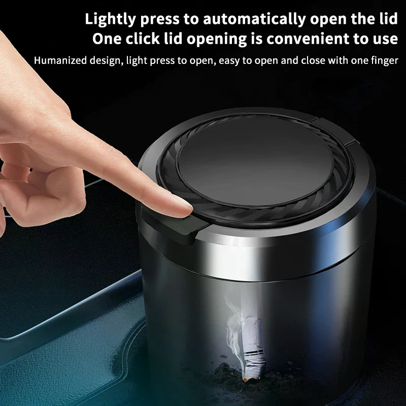 niversal Car Ash Tray with LED Light Metal Alloy Fireproof Cigarette Holder Portable Automotive Supplies for Car Office Home