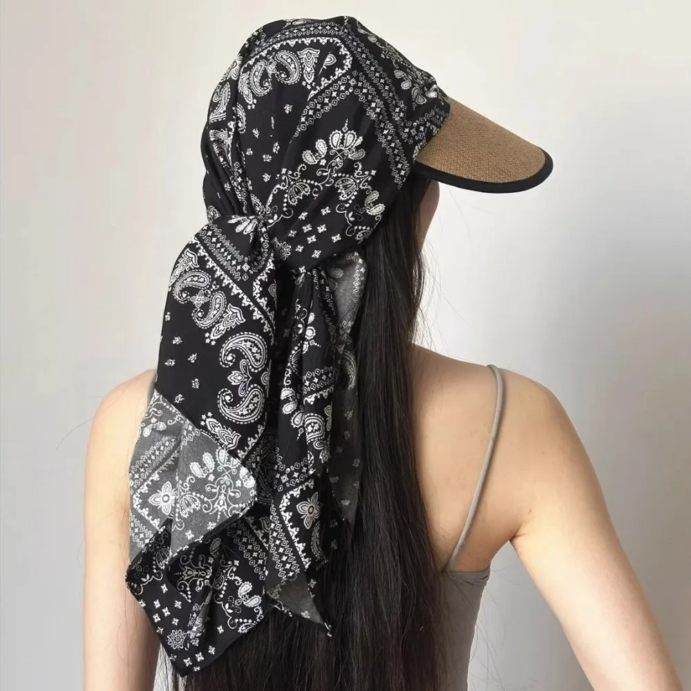 Retro Korean Style Headscarf Baseball Hat Print Hip-hop Scarf Baseball Cap Spicy Girls Neck Guard Strappy Scarf Hat Girl