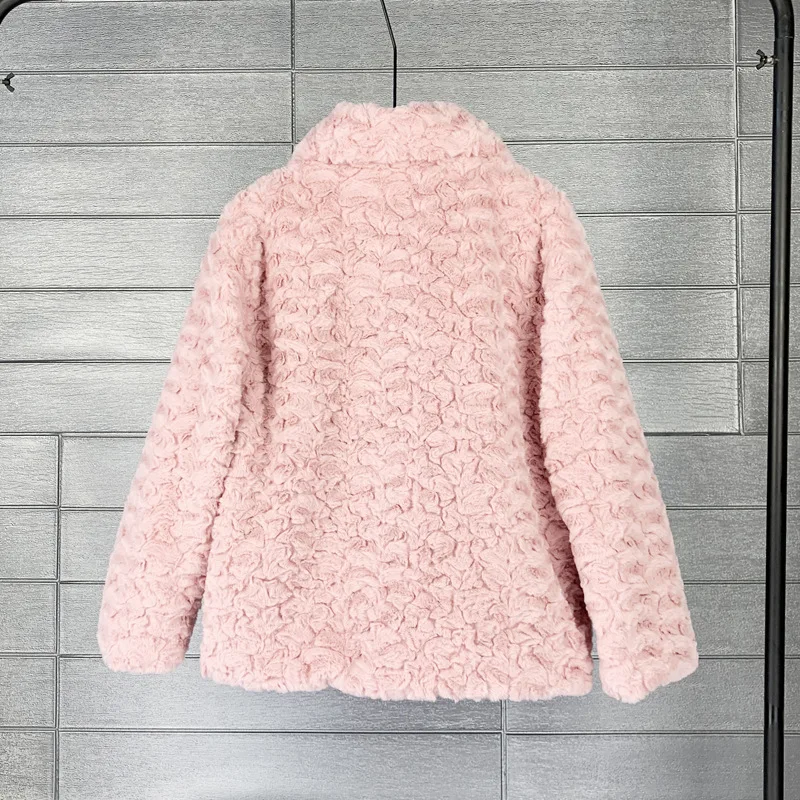 Eco-friendly Fur Imitation Fur Embossed Solid Color Brush Fur Lapel Imitation Rabbit Fur Short Long Sleeve Fur Jacket Women's