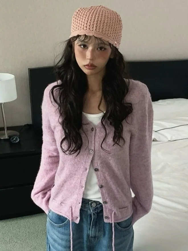 

Французский мягкий круглый женский вязаный кардиган Ne Dstring Long Sve на одной пуговице с открытой рубашкой, дизайнерская верхняя одежда Sensation