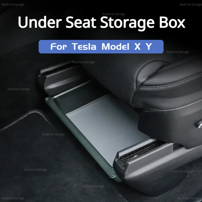 For Tesla Model X Under Seat Storage Box Drawer Storage Box Push Pull Transparent Acrylic ModelX Car Interior Accessories 2023