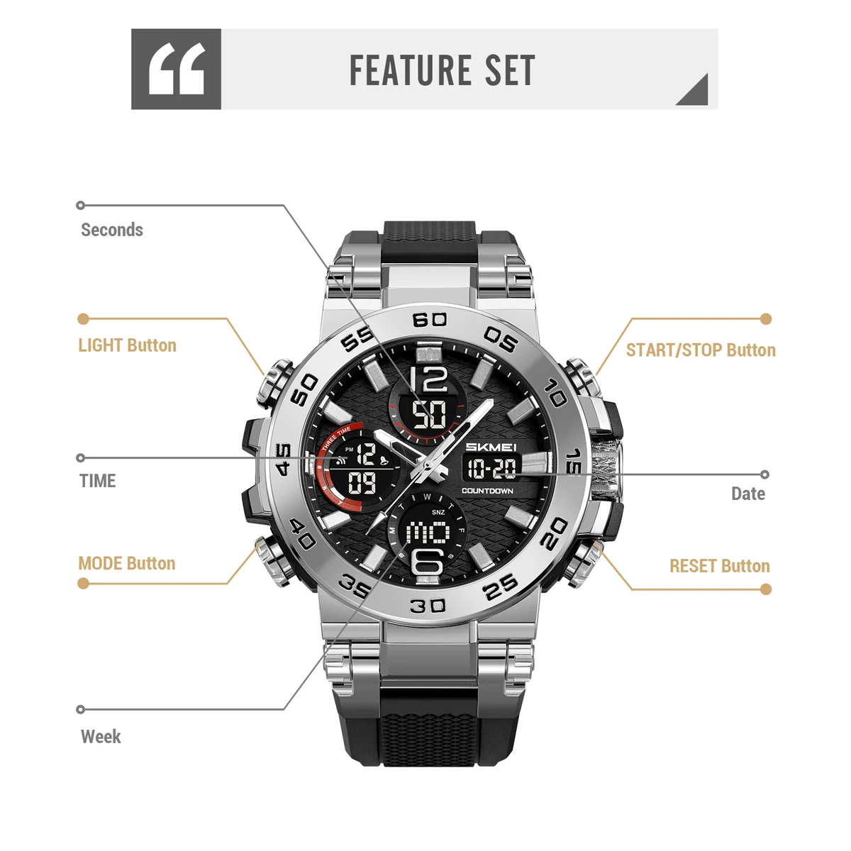 SKMEI Fashion Military Dual Time Display Chrono Digital Electronics Watch LED Light Watches For Men Women Waterproof Wristwatch