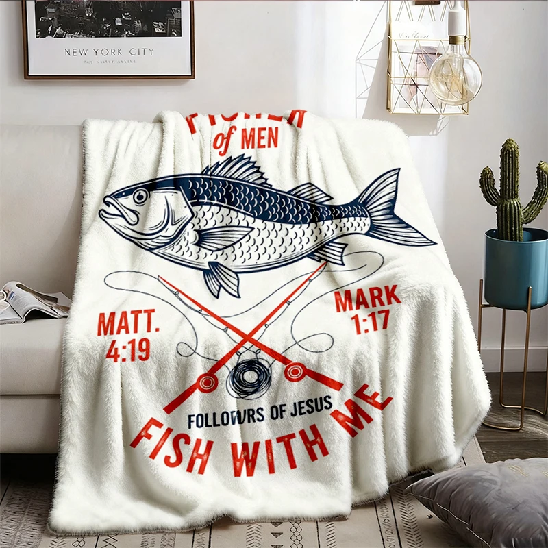 Vintage Christian Fishermen Unisex Flannel Blanket, Fisher of Men Bible Verse, Fish With Me Scripture