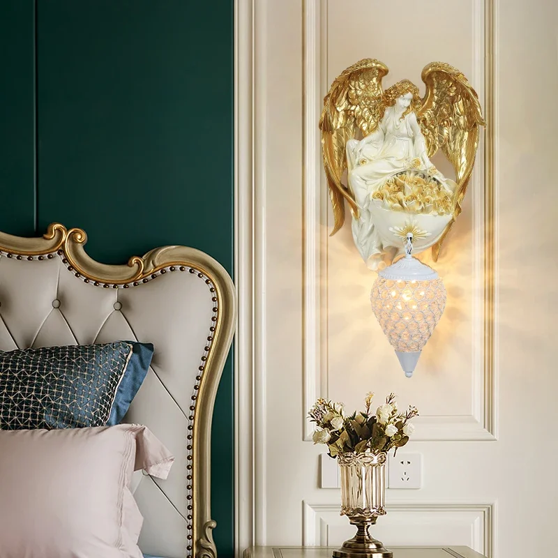 European Angel wall lamp living room background wall bedroom aisle corridor American Creative bedside decoration Hotel lamp