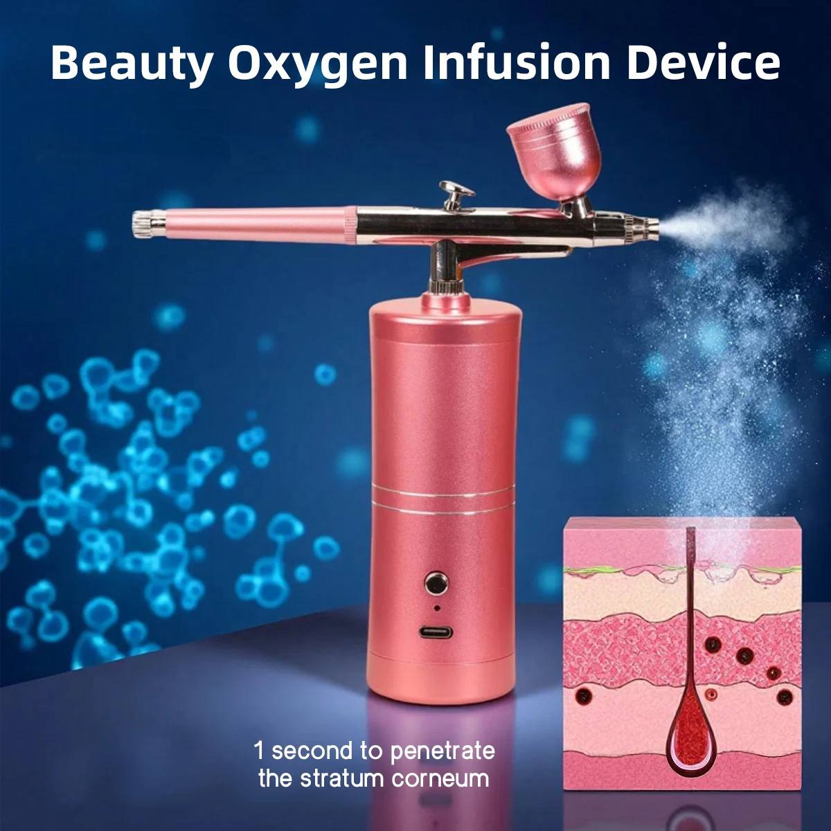 Pistola pulverizadora de infusión de suero Facial, nanonebulizador de alta presión para uso doméstico, dispositivo de belleza de inyección de oxígeno portátil recargable