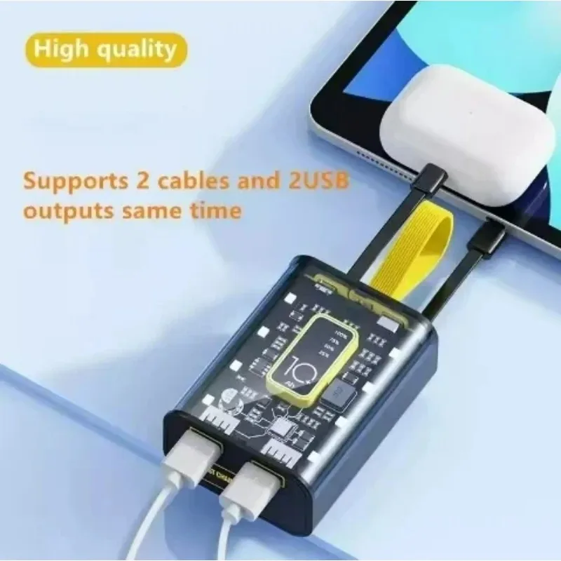 Transparent Super Fast Power Bank Built-in Cable with Large Capacity of 20000mAh Apple Android Mobile Power Supply