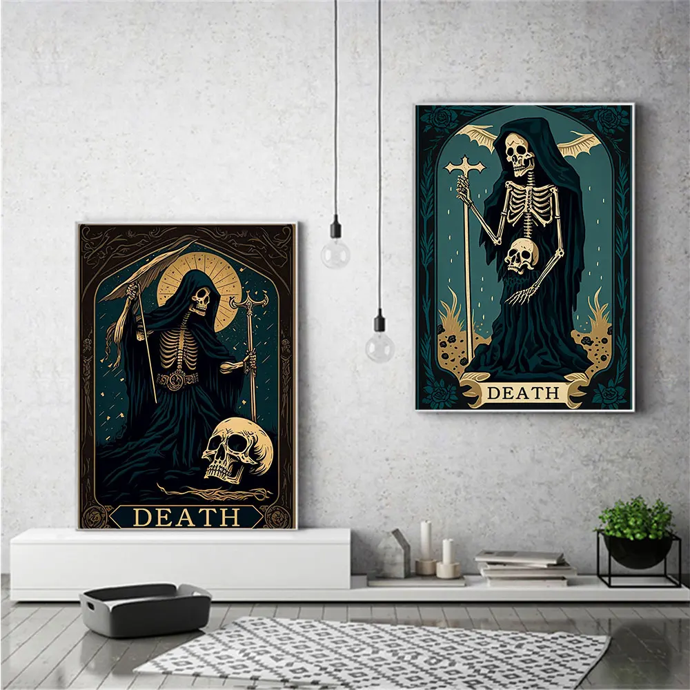 مجرّد الجماجم المعالج الملصقات والمطبوعات ، بطاقة الموت التارو ، قماش اللوحة ، جدار الفن صور لغرفة ، ديكور المنزل هدية #5