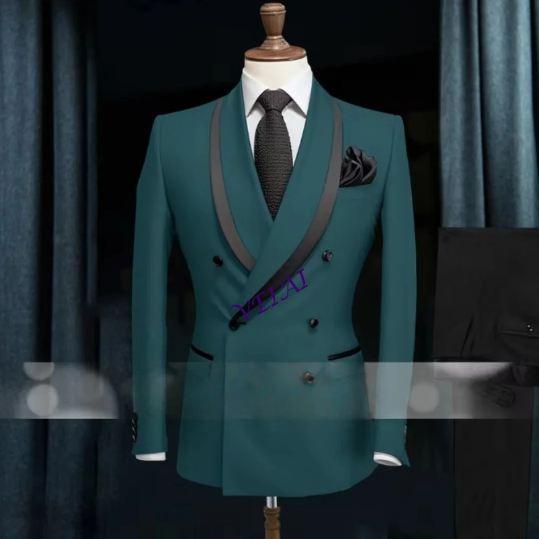 

Gray men's elegant suit 2pcs jacket pants double breasted premium twill attire for wedding groom ball dinner Father's Customized