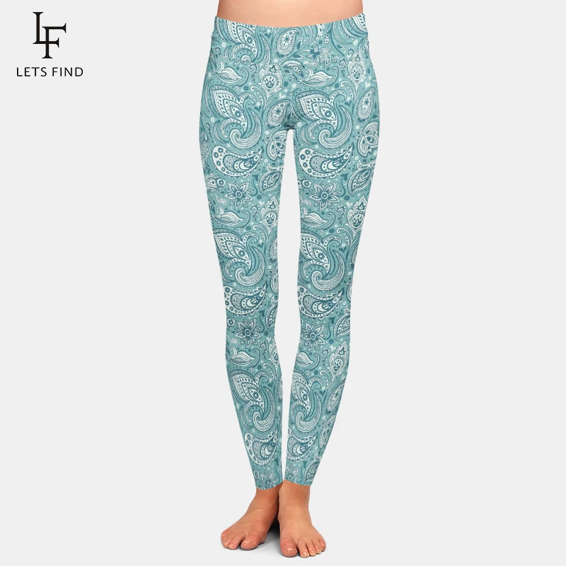 New Warm Casual Style Cashew Flowers Printing Leggings High Waist Women Legging Stretchy Trousers Pants