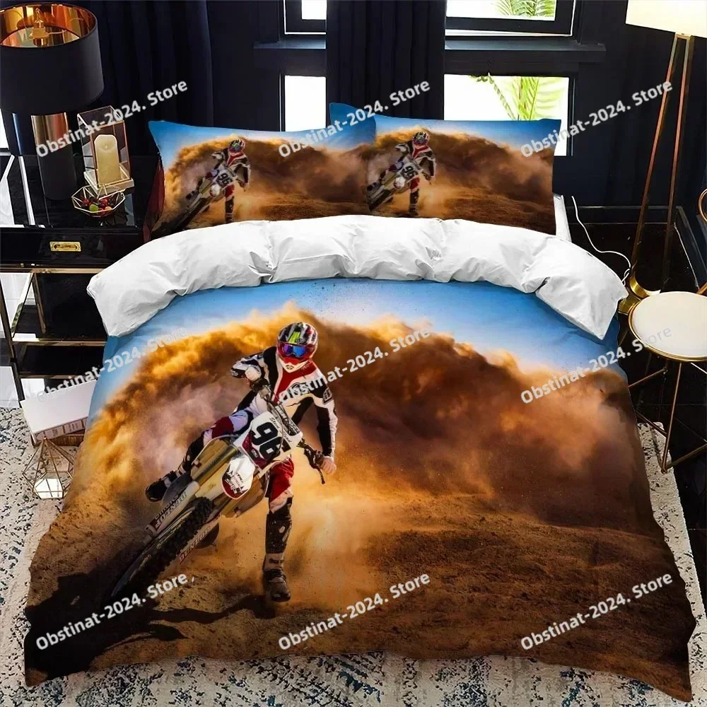 Motorcycle Rider Bed Duvet Cover Set Queen Calico Twin Size Comforter Cover Bedding Set Single King Soft Polyester Quilt Cover