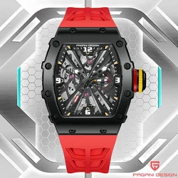 PAGANI DESIGN Original Men's Quartz Watches VH65 Movt Skeleton Dial 100M Waterproof Sport Rectangle Sapphire Glass Watch for Men