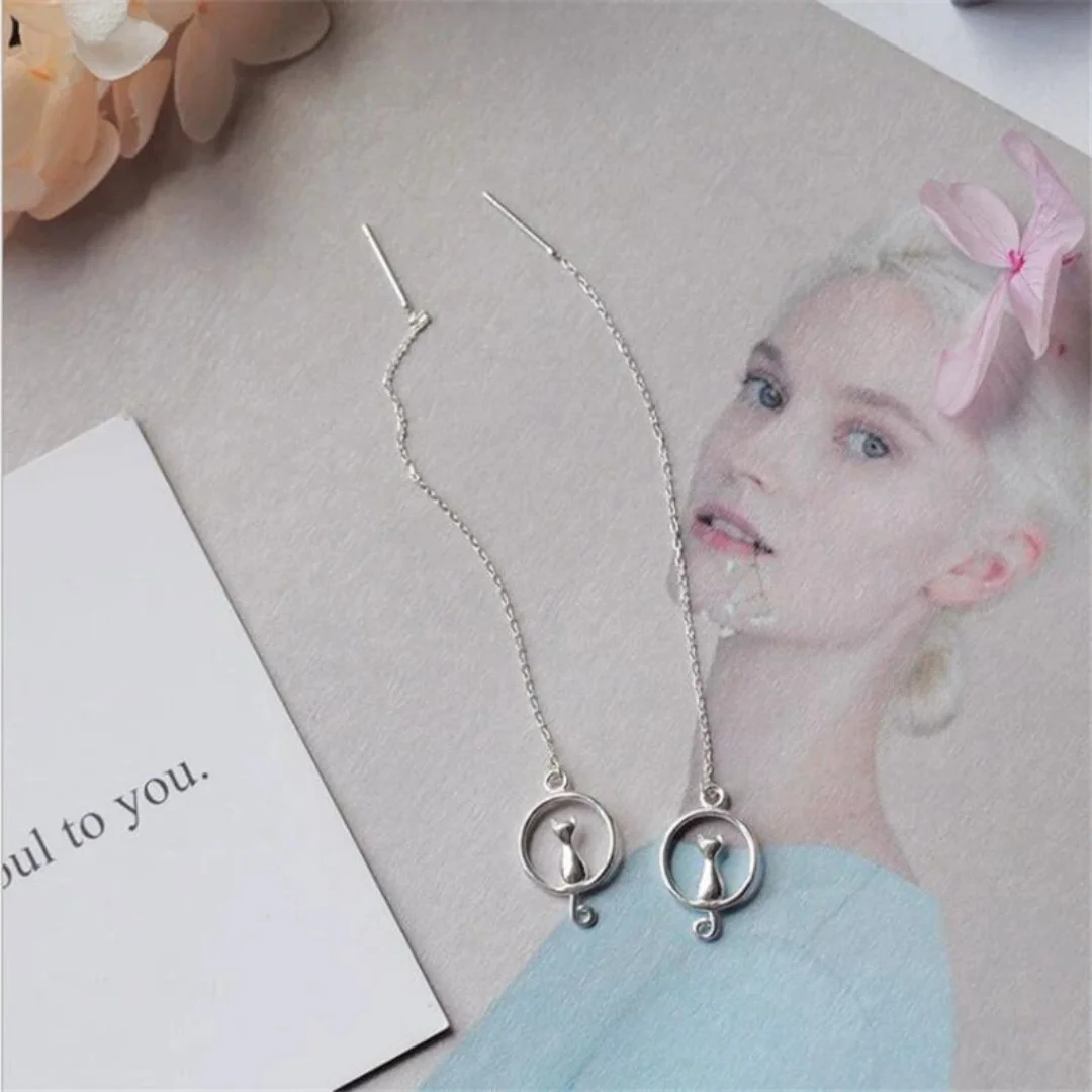 Uini Tail hot selling new 925 pure silver needle sweet and fashionable moon cat long ear line exquisite and high-quality ED345