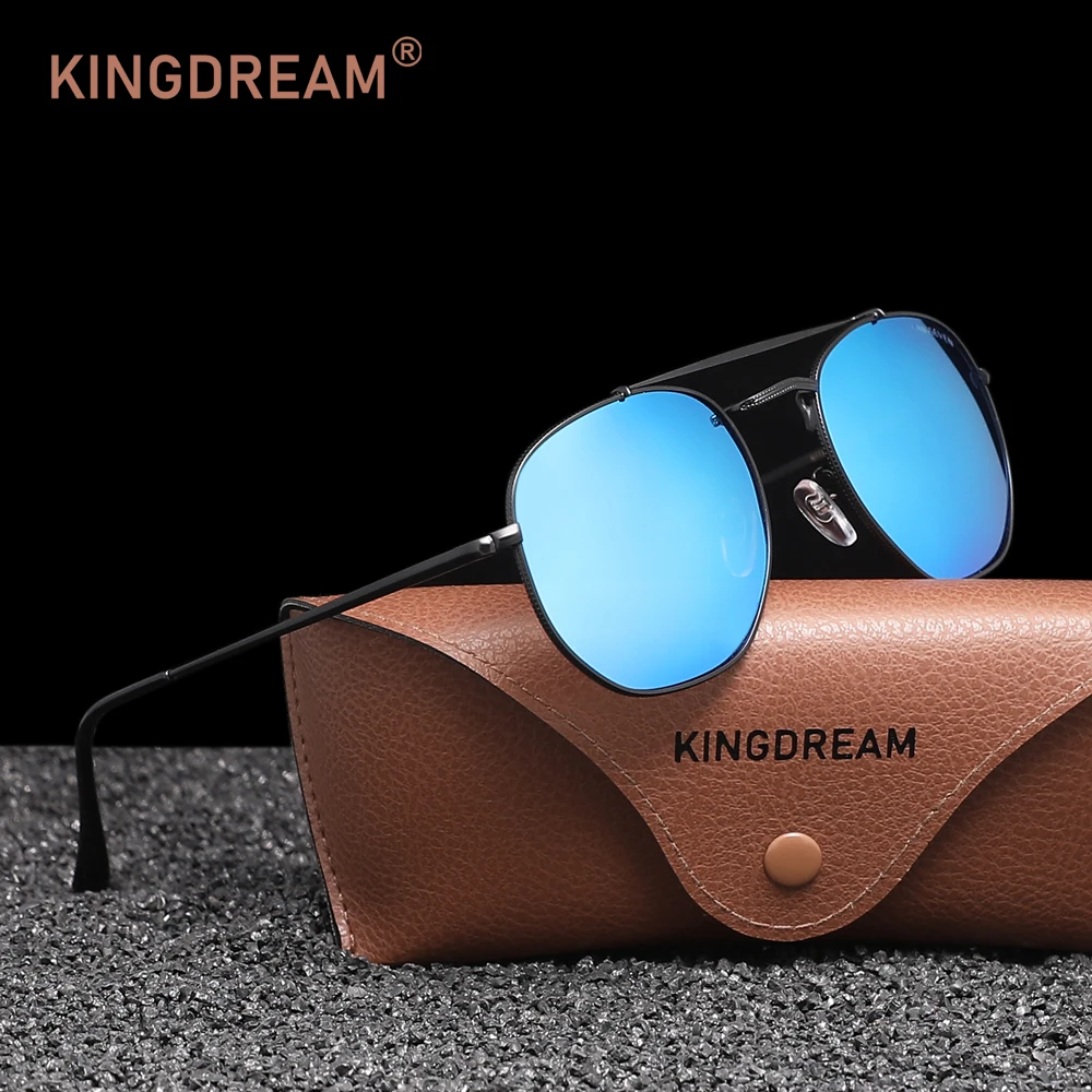 KINGDREAM Light Weight Reflective Sunglasses Men Hexagon Trend Retro Mirror Sun Glasses Stainless Steel Eyewear