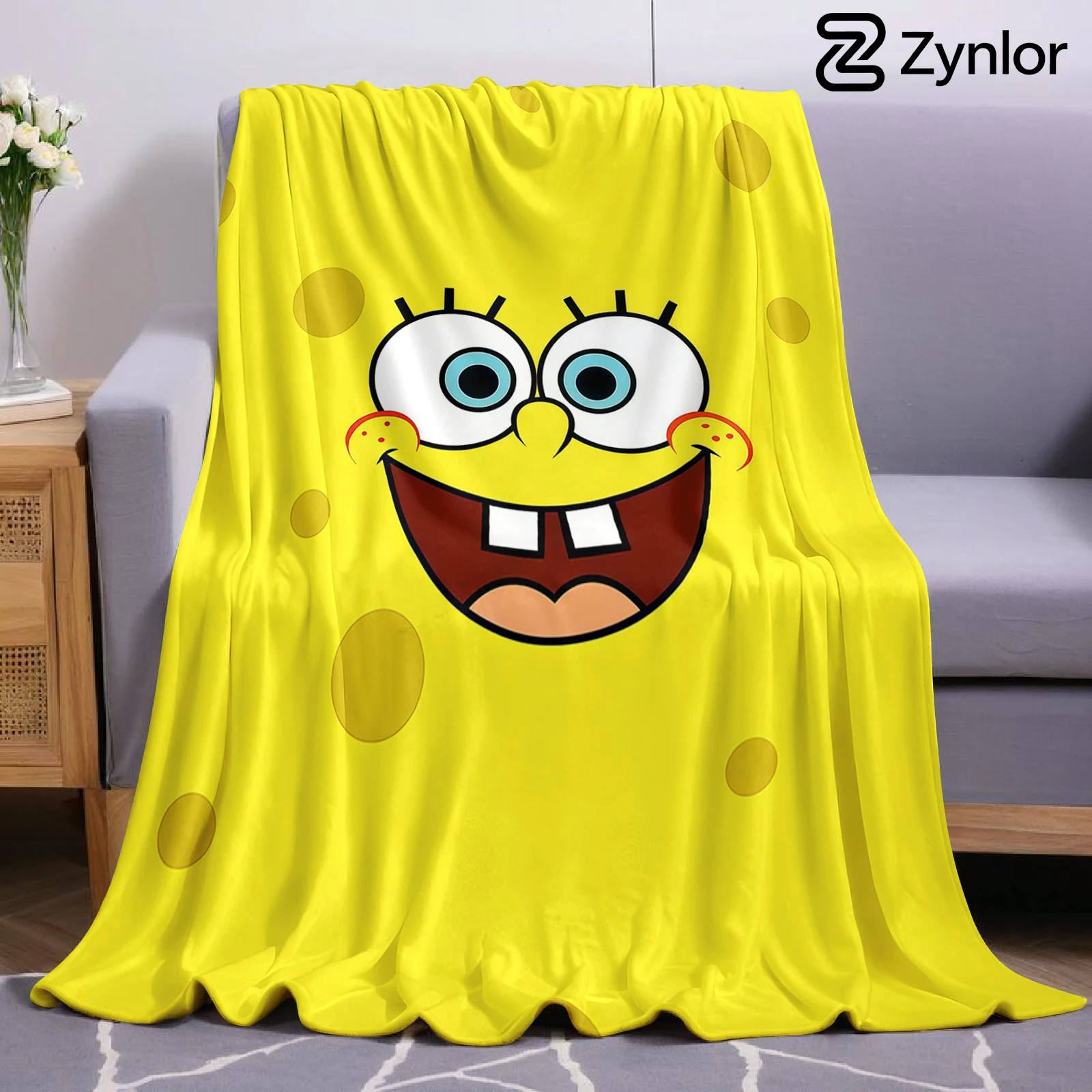 Cartoon S-SpongeBobS Lightweight Microfiber Soft Christmas Fleece Blanket Warm Cozy Throw for Bed Sofa Office Travel All Season
