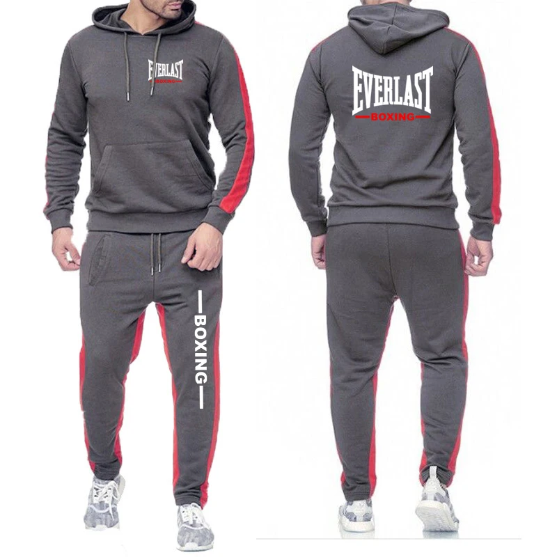 Everlast 2025 Hot Sale Men's Solid-color Two Piece Outdoors Single Sweatpants Hoodie Fashion Comfortable Casual Sportswear Suit