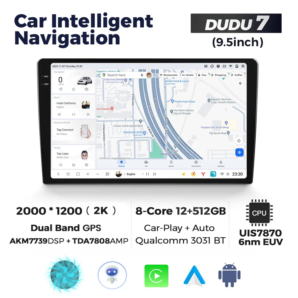 Newest Android 2000*1200 2K Screen Car Navigation System for Universal Head Unit with Car Play Auto