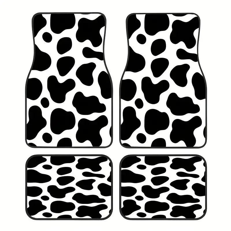 Set Of 4 Cow Print Car Mats Designed To Prevent Slipping – Made From Synthetic Rubber, These Universal Additions Are Easy To Cle