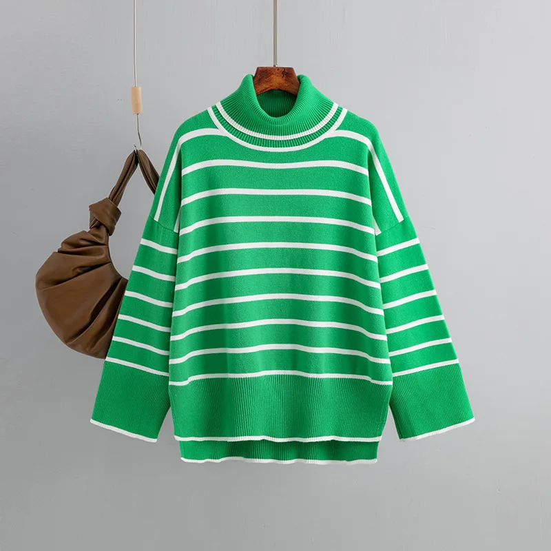 Ladies Elegant Autumn Winter Sweater Women Pullovers Oversized Loose Striped Casual Knit Chic Jumper Women Sweater Tops Female