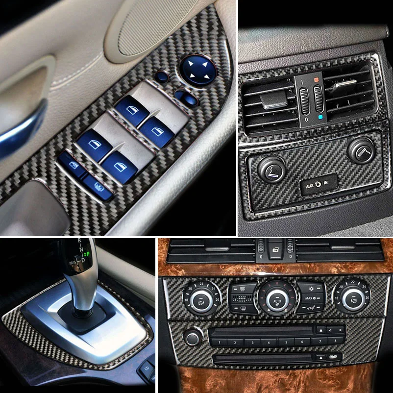 Carbon Fiber Car Interior Gearshift Air Conditioning CD Panel Door Armrest Decor Strips Cover Trim Stickers For BMW 5 Series E60