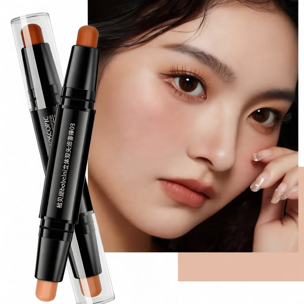 Double Ended Contouring Stick Face Highlighter Bronzer Pen Shaping Concealer Cosmetic Tool Smooth Texture Long Lasting