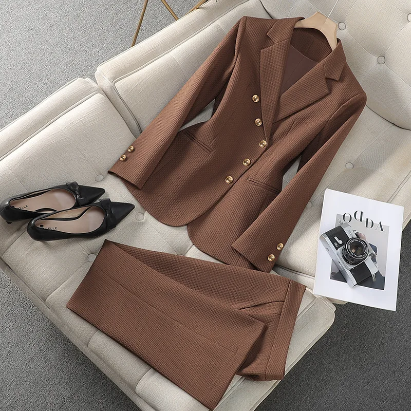 Khaki Suit Women's Spring and Autumn Dignified Sense of Design Business Clothing Suit Hotel Manager Work Clothes Work Clothes