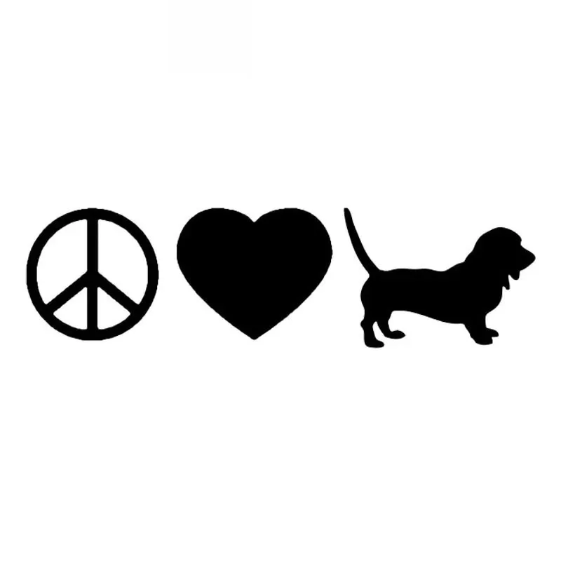 

New Style Basset Hound Peace Love Car Decal Sticker Adventure Wild Survival Personal Car Decoration Sticker Black/white,16cm*4cm