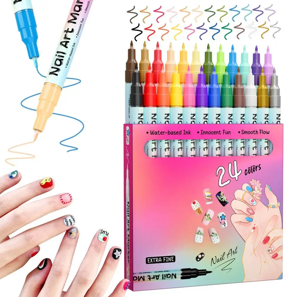 

Vibrant Color Nail Pens 12/24 Colors Nail Art Pen Set Quick Dry Waterproof Polish Markers Fine Tip Drawing Pens for Diy Manicure