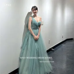 XPAY Fairy Tulle Dusty Green Long Evening Dresses Korea Lady Wedding Photo shoot Prom Gowns Customised Formal Party Dress