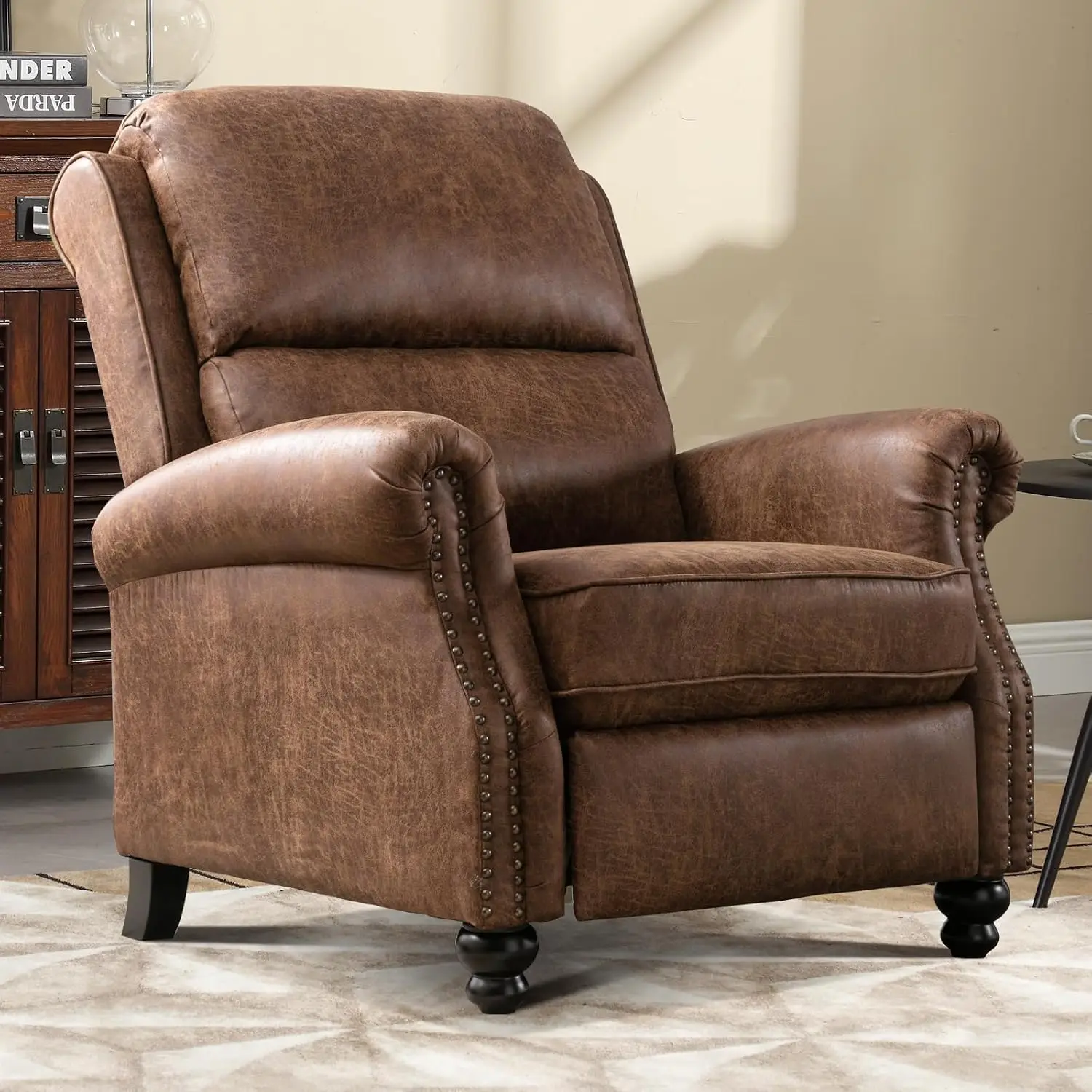 Push Back Recliner Chair Faux Leather Lounge Armchair with Rivet Decoration Wingback Single Sofa Chair with Padded, Customized