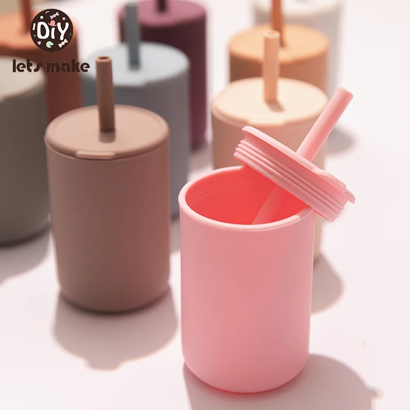 Let's Make 150ml Silicone Baby Feeding Cup Waterproof Silicone Tableware Toddlers Dishes Leakproof Cup Infant Drinking Straw Cup