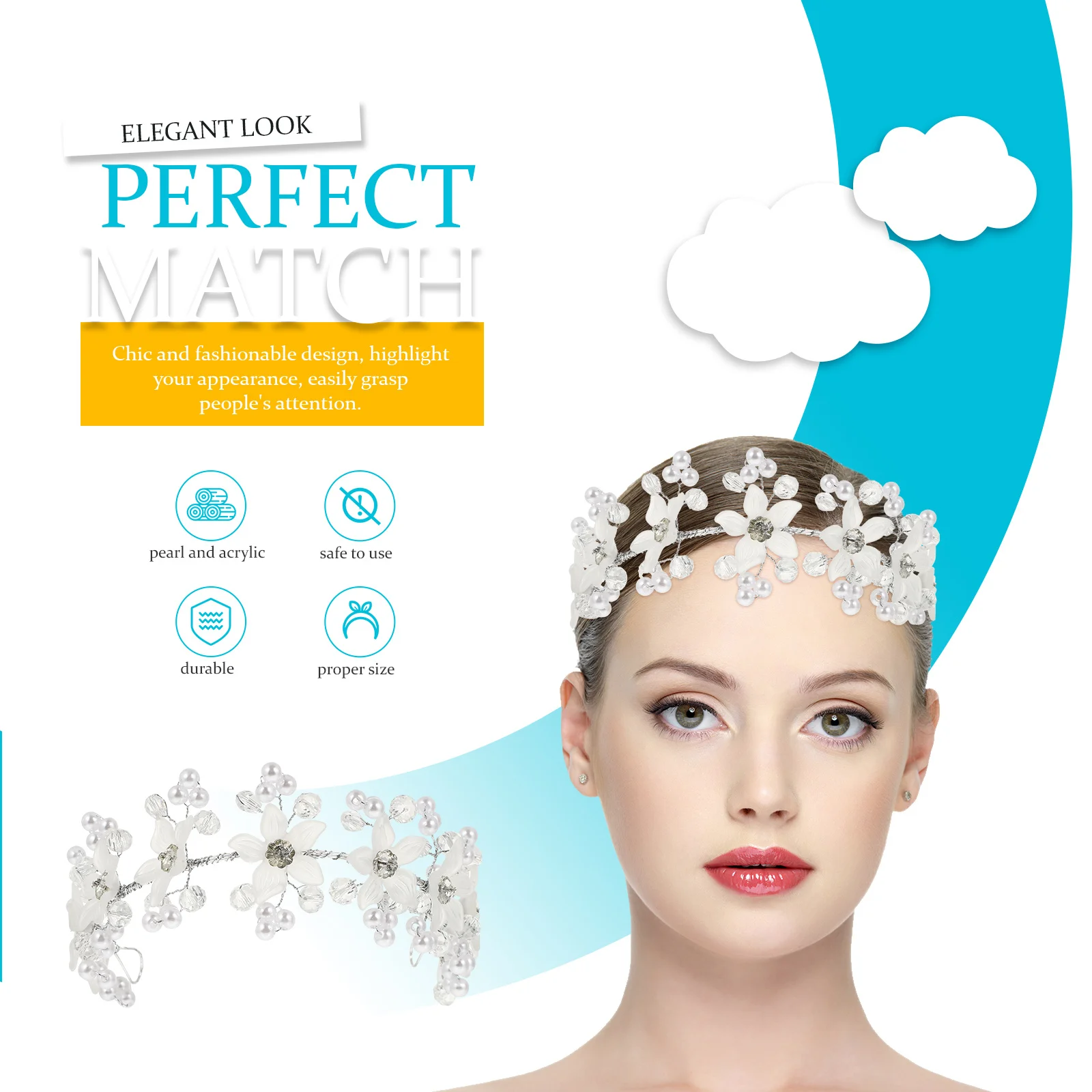 

Pearl Rhinestone Acrylic Flower Headband Bridal Hair Accessories for Wedding Party Prom Evening Celebrations Lightweight Elegant
