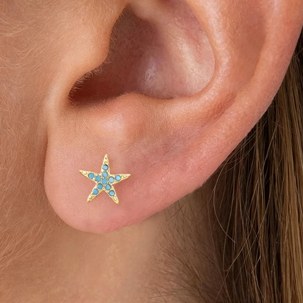 Colorful CZ Zircon Star Shape Stud Earrings for Women Fashion Gold Color Stackable Small Ear Stud Daily Jewelry Gifts Accessory