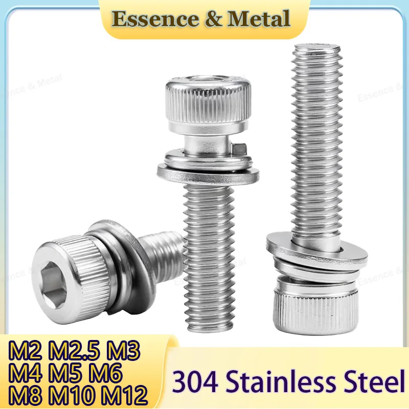 Hexagonal Cylindrical Head Combination Screws SEM Bolts M2 M2.5 M3 M4 M5 M6 M8 M10 M12 304 Stainless Steel Combination Screws