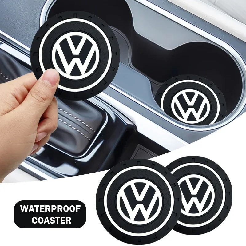1/2pcs Car Cup Mat Anti-slip Bottle Holder Coasters Emblem For VW CC Polo Golf 4 MK7 MK5 MK4 MK6 Passat Touran Scirocco Tiguan