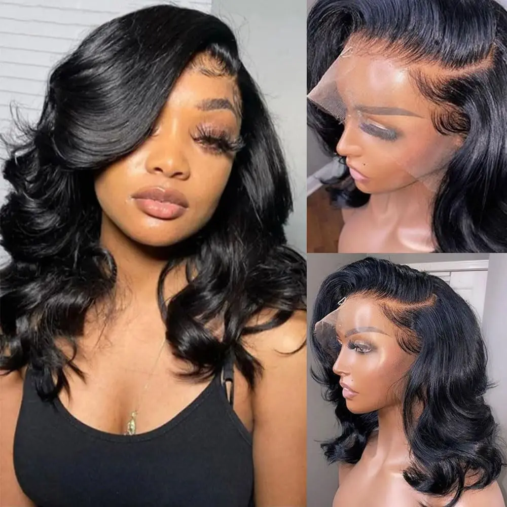 

8-16 inch Body Wavy Bob Wig Human Hair 13x4 Lace Front Wig Pre Plucked Brazilian Short Curly Bob Wig Loose Wave Glueless Wig