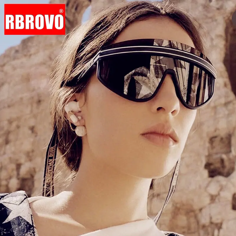 RBROVO 2023 Oversized Sunglasses Women Luxury Brand Glasses Women/Men Sports Cycling Rimless Eyewear Women Gafas De Sol Mujer