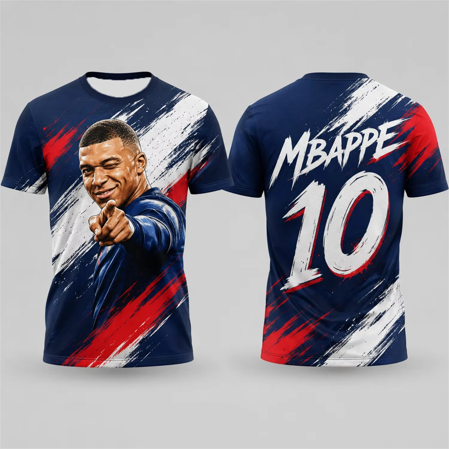 New hot selling French NO.10 3D print breathable top parent-child couples quick dry football fans, commemorative casual T-shirt