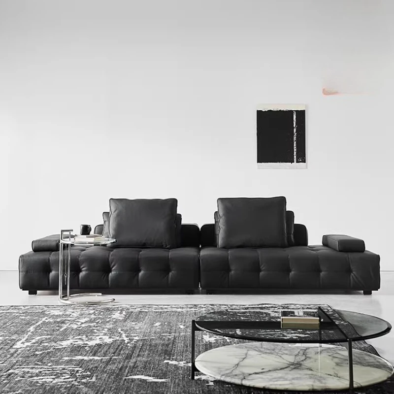 Italian minimalist, first-layer cowhide sofa, villa large flat floor