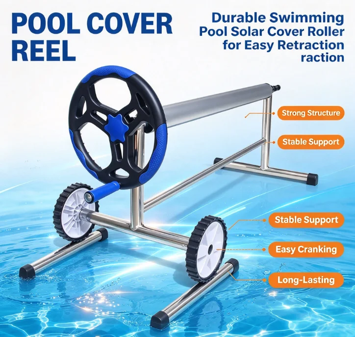 Solar Blanket Reel Aluminum Tube Adjustable Inground Above Ground Swimming Pool Cover Winder Durable Frame Outdoor Accessory