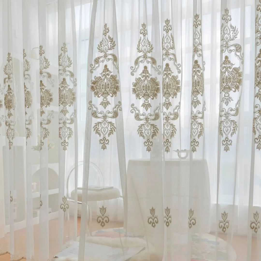 European flower embroidered window screen white gauze curtain yarn bedroom living room curtain semi-shading partition yarn