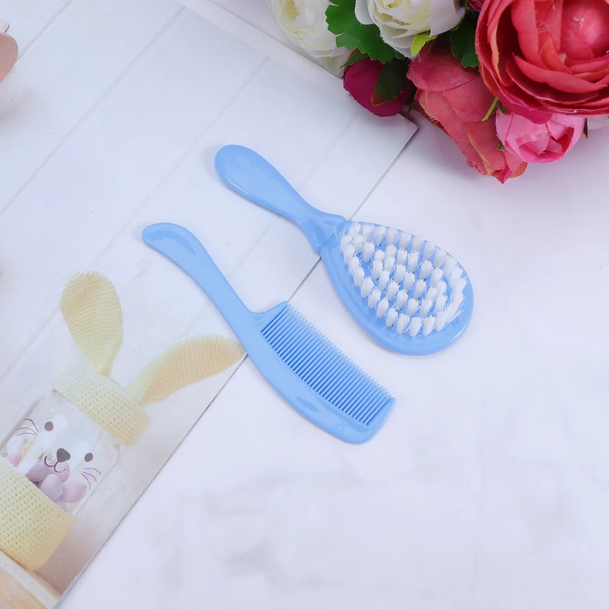 Baby Brush and Comb Set Children Massage Care Safety Comb Comb Brush Combination Blue Baby Comb Massage Comb