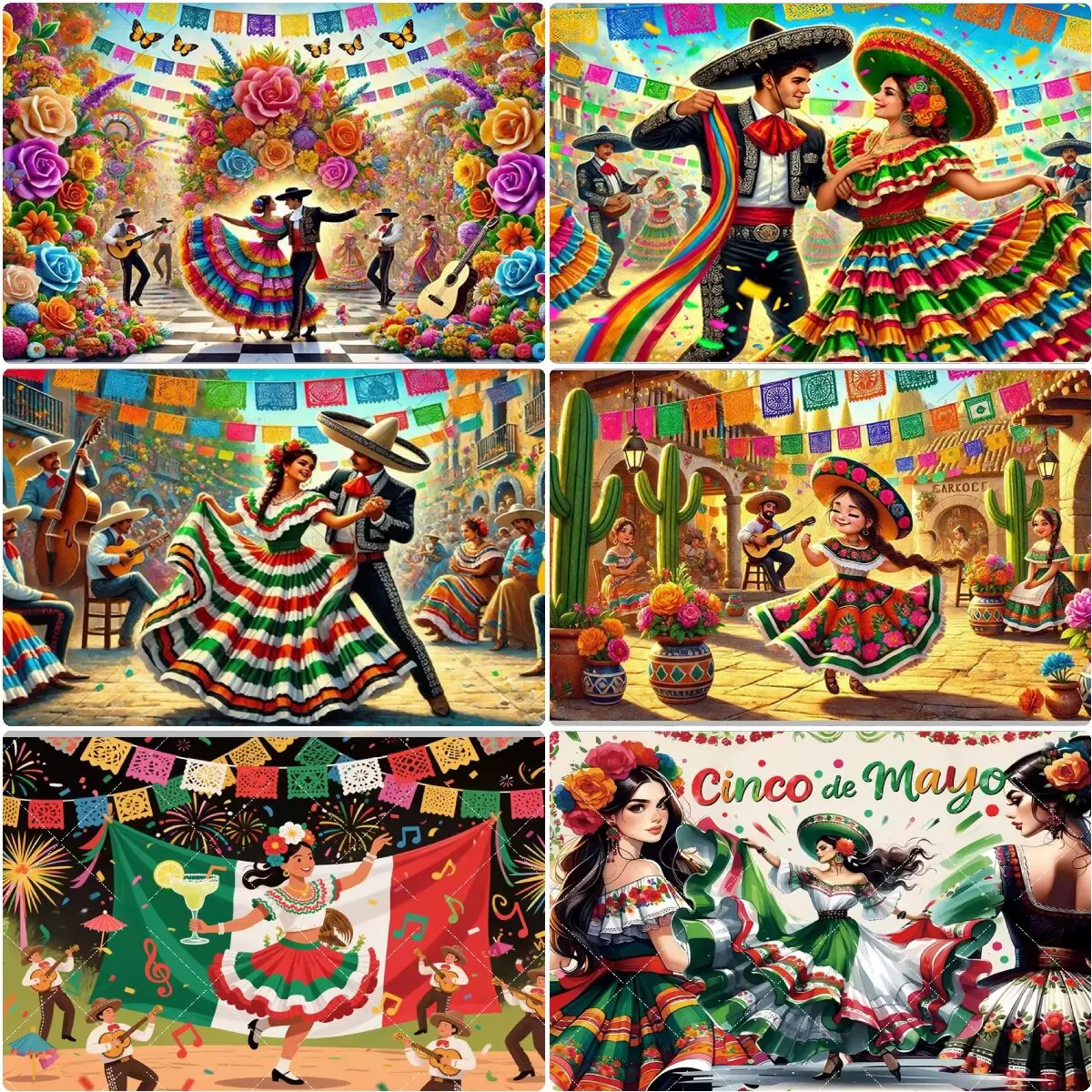 

Cinco de Mayo Mexican Backdrop Colorful Fiesta Party Decoration Traditional Mexican Folkloric Dance for Mexico Carnival Banner