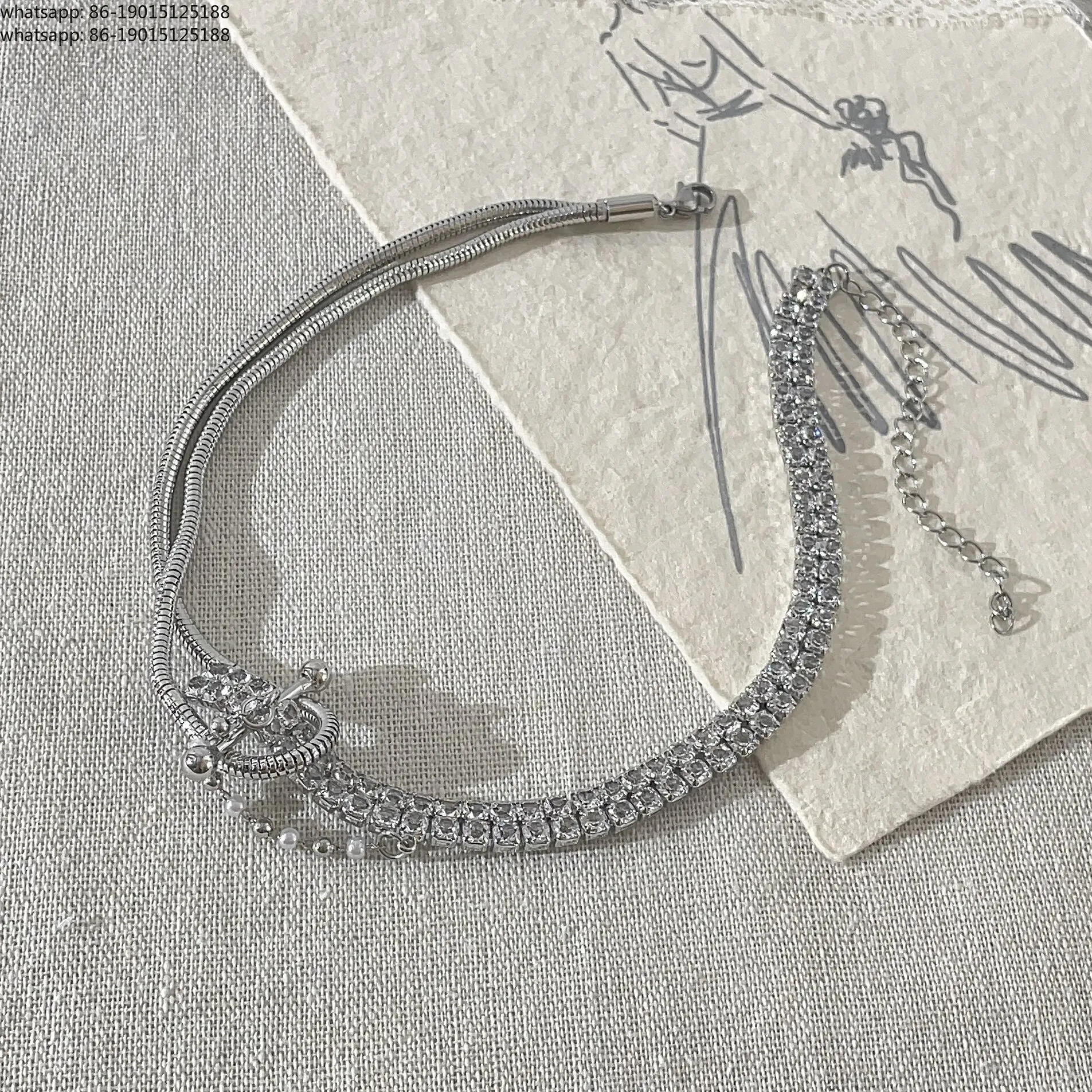 Cold wind full diamond splicing necklace women's neck chain light luxury niche senior
