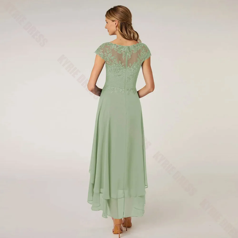 Customized Mother of The Bride Dress Sleeveless Scoop Neck Lace Applique A Line Chiffon Wedding Guest Gown Formal Evening Dress