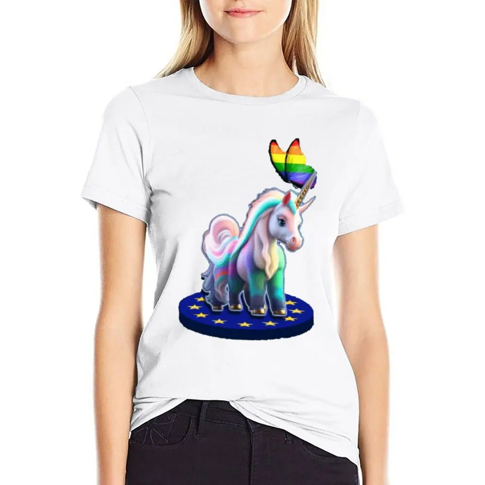 Round Neck Divertidos De Unicornio Unicornio T-shirt  Sport Tees Premium Funny Novelty Home