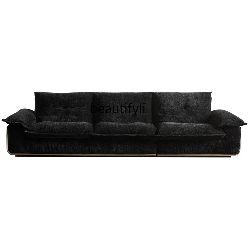 Black retro chenille down fabric sofa removable and washable straight row medium antique style, sofa high backrest