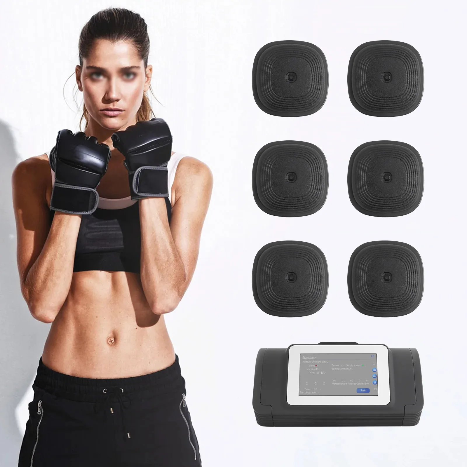 Split Musical Boxing with 6 Boxing Targets, Black Punching Machine, Split Musical Boxing with 6 Targets for Home Gyms, Fitness Studios, Game Rooms