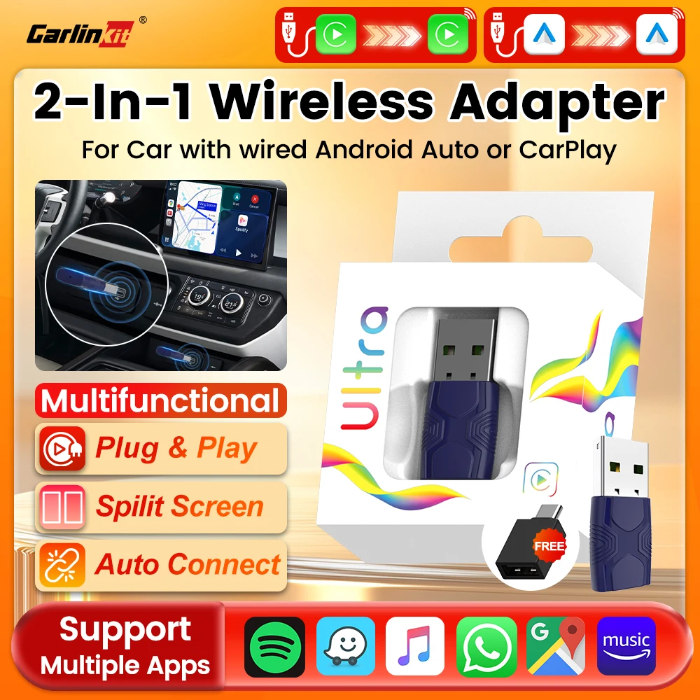 CarlinKit 5.0 Mini Ultra 2/3 Wireless Smart Box Wireless Android Auto CarPlay USB Adapter WiFi BLE Auto Connect Online Upgrade
