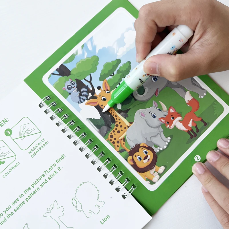 Ensemble d'art Magic Water Reveal – Livre de peinture à l'eau réutilisable avec autocollants, activité de coloriage et d'autocollants 2 en 1 pour enfants